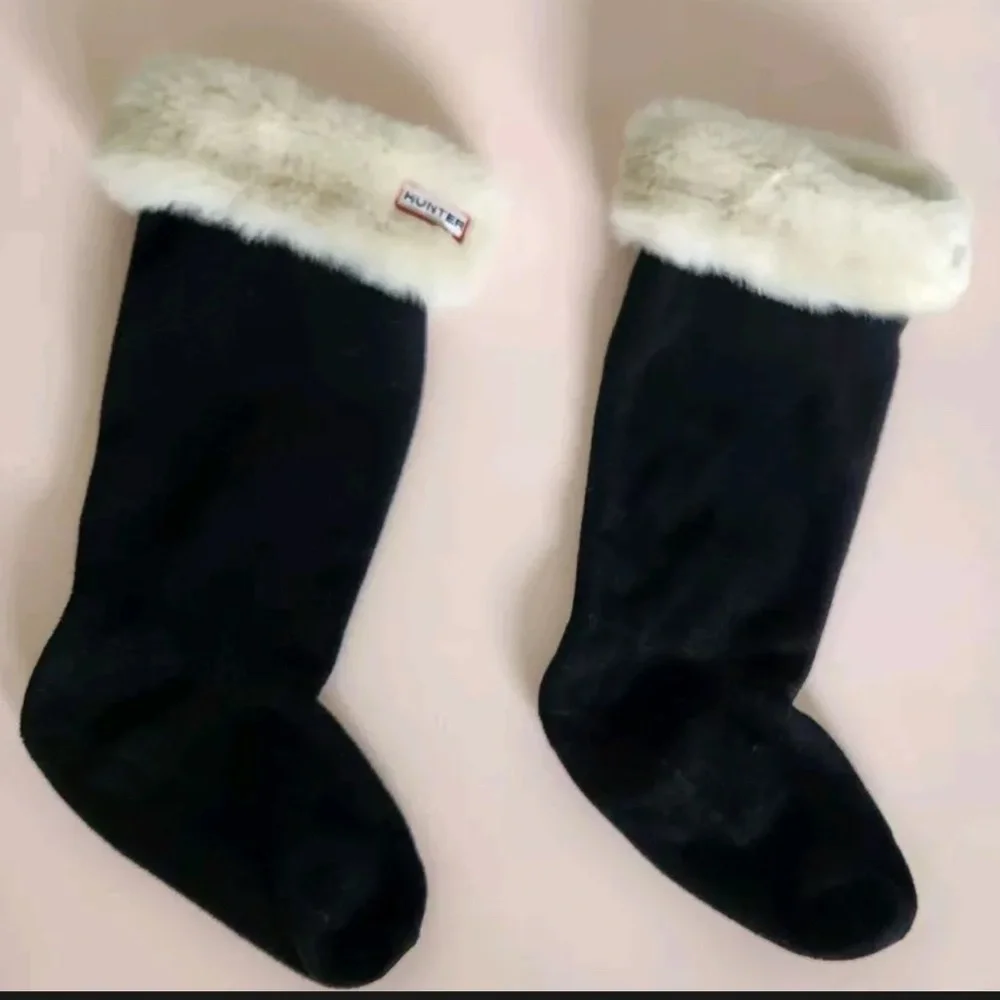 Hunter Fleece Welly Socks Black and White L